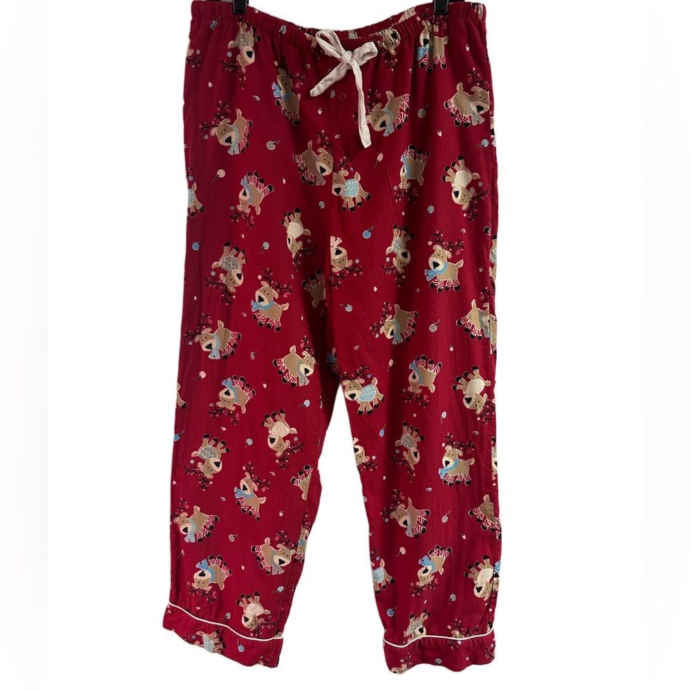 Adonna Red Reindeer Flannel Sleep Pajama Pants Size L